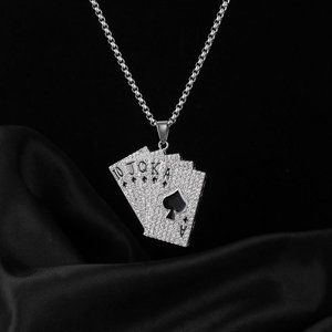 Classic Flush Playing Cards Wild Titanium Steel Necklace